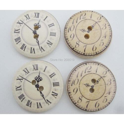 WBNNNW 30pcs 3cm round buttons printed clock 2 holes sewing wooden button scrapbooking accessories