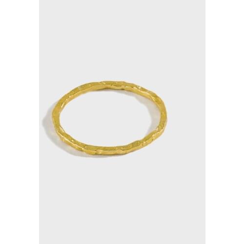 YPAY 100% Real 925 Sterling Silver Rings for Women Girls Korea INS Simple Irregular Hammer Texture Bague Jewelry YMR1157