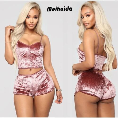 Womens Velvet Solid Sling Slim Suits Sexy Pajamas t Crop Tops Bralette Panty Pajamas Sets Women Sleep Clothing