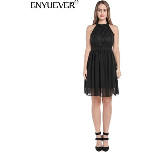 Enyuever Sexy Little Black Dress Women Summer Clothes Sleeveless High Waist Short Lace Formal Gowns Evening Party Dress Vestidos