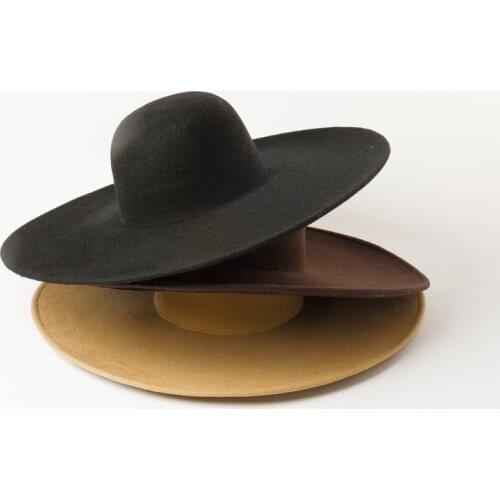 01908-HH8172 autumn winter wool Simplicity solid big brim lady fedoras cap men women leisure show style hat