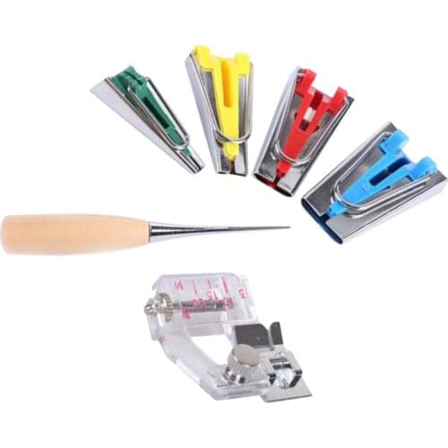 1 Set Fabric Bias Tape Maker Kits for Sewing Quilting Awl and Adjustable Binder Foot