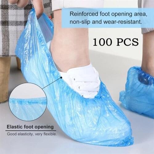 100 Pcs Waterproof Shoe Covers Outdoor Disposable Plastic Thick Outdoor Rainy Day Carpet Useful Cleaning Shoe Cover Blue Hot