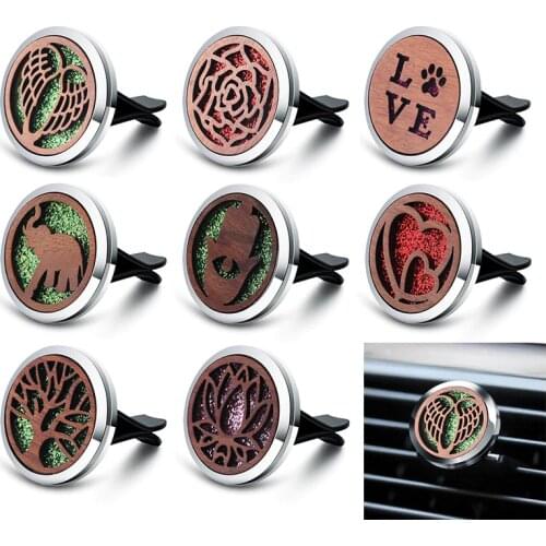 11 Styles Vintage Wood Aroma Locket Car Air Freshener Stainless Steel Perfume Locket Essential Oil Diffuser Aromatherapy Jewelry