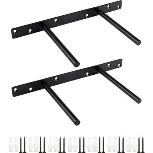 2 Pcs 12 Inch Black Floating Shelf Bracket Blind Shelf Supports Brackets for Floating Wood Shelves