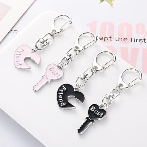2 Piece Set Best Friend Keychain Black Pink Heart Lock Key Gift for Friends Fashionable Keychain for Bags Jewelry Gift