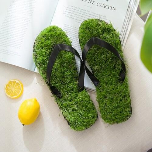 2021 Fashion Simulation Grass Slippers for Men and Women Summer Beach Footwear Outdoor Slippers Flat With Flip Flops