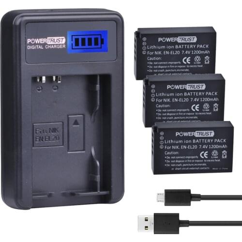 3Pcs 1200mAh EN-EL20 EN EL20 ENEL20 Camera Battery + LCD USB Charger for NIKON 1 J1 J2 J3 S1 AW1 Coolpix A PM006 CAMERA S S1
