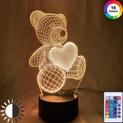 3D LED Illusion Baby Night Light Bear with Heart LED Touch Switch Colorful Atmosphere for Home Decoration Light Table Lamp
