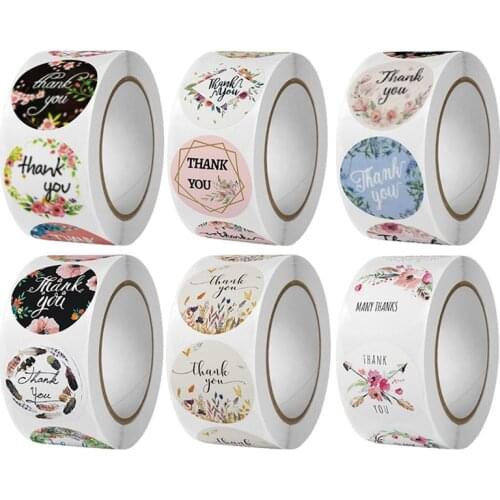 500PCS/Roll Labels 1 inch 25mm Flower Pattern Thank You Stickers For Wedding Pretty Gift Cards Envelope Sealing Label Stickers