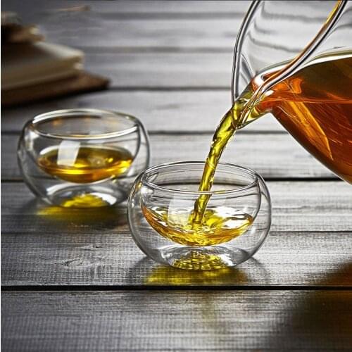 6Pcs/lot 50ML 80ML Elegant Clear Drinking Cup Heat Resistant Double Wall Layer Tea Cup Water Cup For flower Tea cups