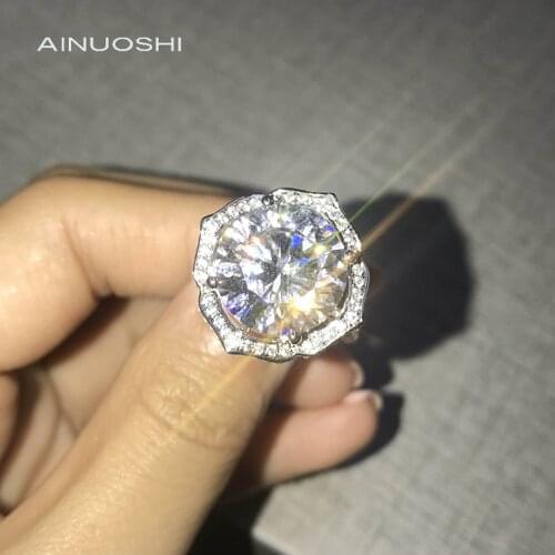 AINUOSHI 14K/18K Gold 5 Carats Round Cut White AINUOSHI Stone Flower Shape Halo Luxury Ring for Women Party Elegant Jewelry