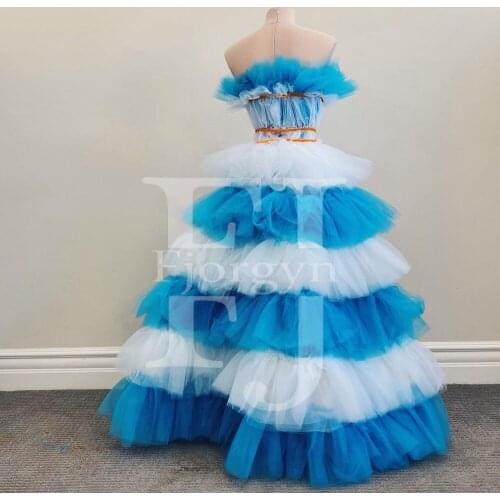 Strapless Ruffles Tiered Puffy Prom Gowns High Split Zipper Back Custoom Made Ball Gown Party Dresses платье robe femme vestidos