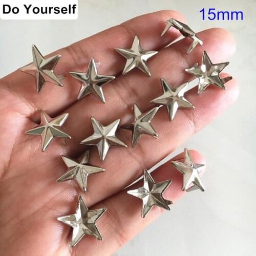 Free Shipping - 15mm Silver Star Spike Rivet Studs 2 Claws,Pentagram Rivet Buttons Punk Rock DIY Spike Crafts Decoration 500pcs