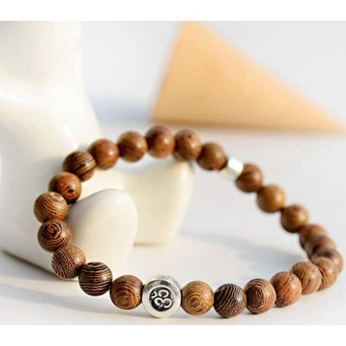 Ethnic 8mm Wood Beaded Bracelet Men Homme 2020 Handmade Silver Color OM Meditation Bracelets Women Prayer Jewelry Yoga Bracelet