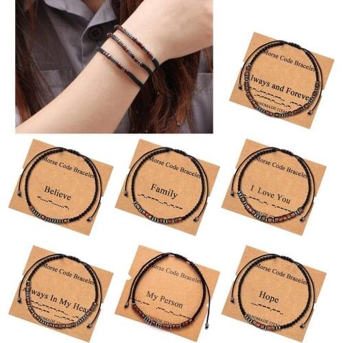 Fashion Morse Code Bracelet Charm Beads Rope Bracelet Adjustable Black String Bracelet Party Friendship Jewelry Couple Jewelry