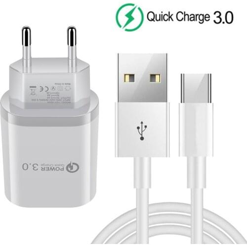 QC 3.0 USB Quick Charge Charger & Type C Data Cable For Samsung S8 A50 Huawei P20 lite Honor view 20 ZTE Axon 7 Nubia Z17 Phone