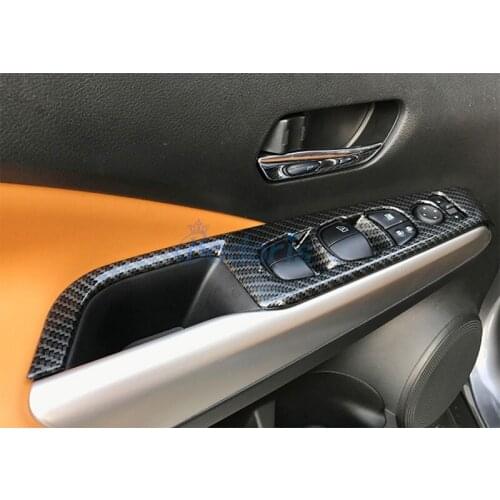 Carbon Fiber Color Window Glass Lift Cover Panels Armrest Protective Moulding Trims For Nissan Kicks 2017-2020 Accessories
