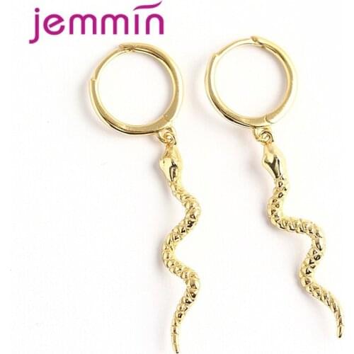Long Snake Snap Button Drop Earrings Gold Color Exaggerated Animal Brincos For Women 925 Sterling Silver Fine Jewelry