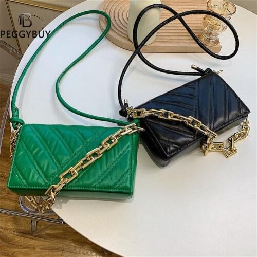 Branded Womens Shoulder Bags 2021 Thick Chain Green Flap Quilted Shoulder Purses And Handbag Women Clutch Hobos Bag Pillow Bag