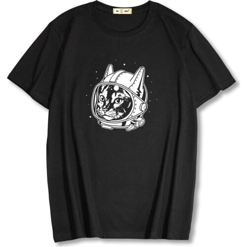 100% cotton short sleeve Mens t-shirt summer high quality space cat print Mens clothing Harajuku Streetwear tops tee