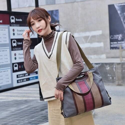 Women Canvas Shoulder Bag Large Capacity Handbag Retro Tote Big Crossbody Bag Travel Messenger Bags Zipper Purse For Ladies