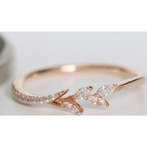 Elegant Women Floral Leaf Rings Rose Gold Color Ring Rhinestone Wedding Engagement Ring Knuckle Finger Jewelry Boho Steampunk