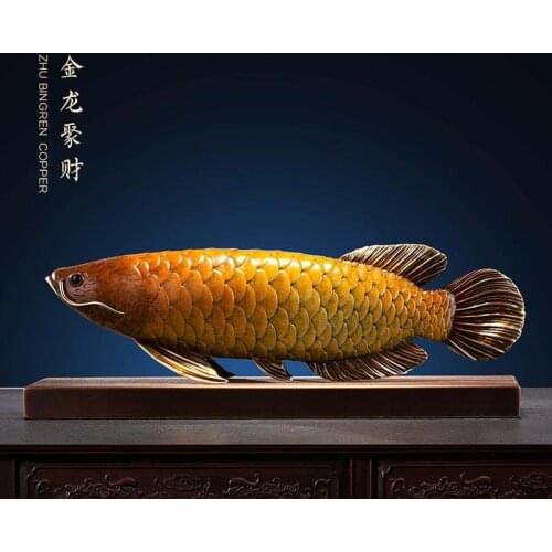 Master collection 2021 Home COMPANY office deco bring wealth money good luck Golden Dragon Arowana fish Bronze carving statue