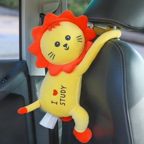 Creative Car Tissue Box Plush Seat Hanging Napkin Storage Bag Carton Lovely Fur Monkey Lion Interior Decoration Accessories