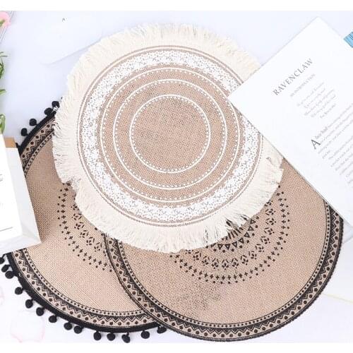 Round Embroidery Table Placemat Nordic Style Non-slip Placemat Heat Insulation Furniture Decoration Mat Coffee Cup Mats