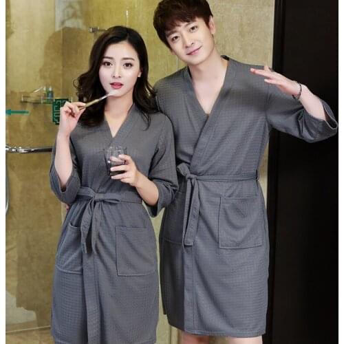 Lovers Summer Water Absorption Fashion Towel Bath Robe Men Sexy Kimono Waffle Bathrobe Mens Plus Size Dressing Gown Male Robes
