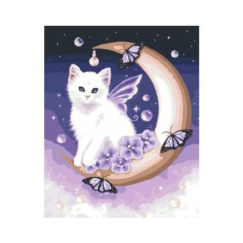 MaHuaf-X099 Moonlight angel cat painting by numbers on canvas on the frame Unique Gift For livingroom Home Decor Wall Artwork
