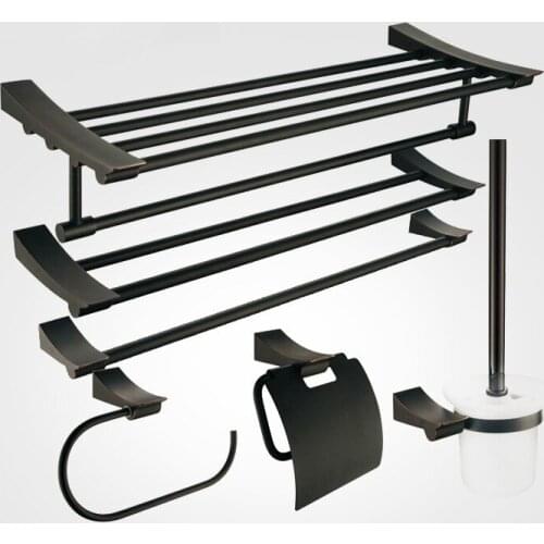 Oil Rubbed Bronze Brass Kinla 6-Piece Bath Hardware Towel Bar Accessory Set with Toilet brush paper holder towel ring towel rack