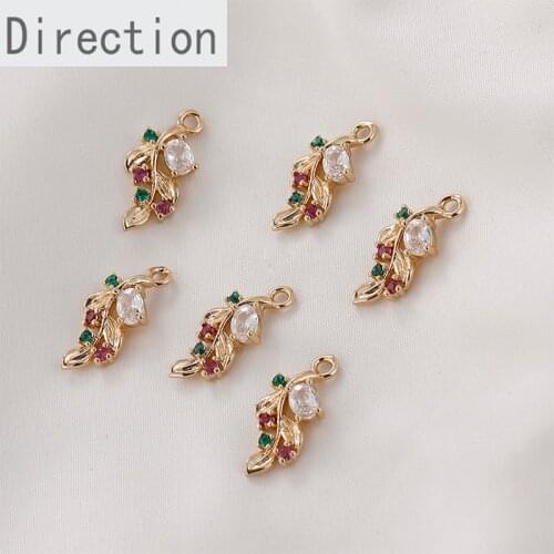 Copper gold-plated color zircon willow leaf leaf bracelet necklace earrings pendant accessories diy jewelry handmade materials