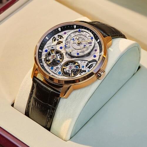 JINLERY Automatic Mechanical Watch Men Special Double Tourbillon Watch Fashion 2021 New Mens Watches Clocks Male montre homme