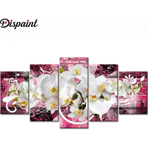 Dispaint 5pcs Full Square/Round Drill 5D DIY Diamond Painting "Orchid peony lily" Multi-picture Combination Embroidery 5D Gift