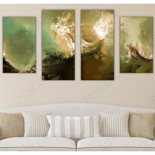 4 Pieces Wall Art Green Texture Canvas Painting HD Prints Abstract Poster Modular Pictures Home Decor For Living Room No Frame