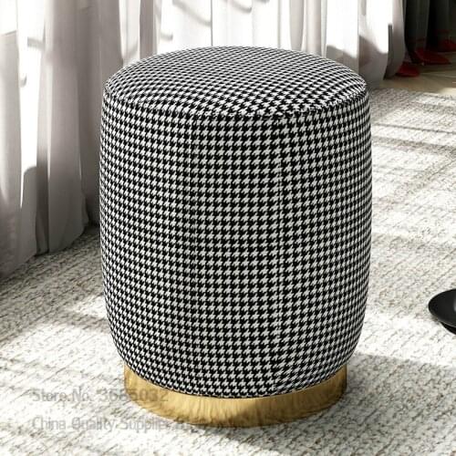 New Nordic PU Sofa Stool home Shoe Changing Stools Flannel Footstool Living Room Stool Creative Small Round Low Bench