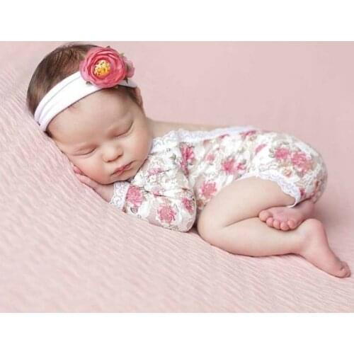 New Arrival Newborn Photography Props Baby Girl Lace Romper Rose Print Flowers Infants One-piece Infant Photo shoot Accessories