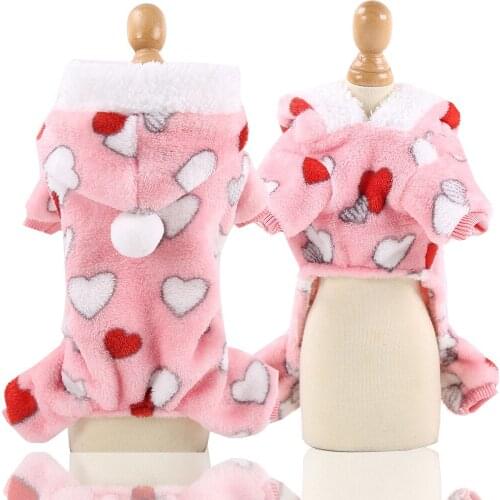 Dog Clothes Flannel Dog Cat Pet Clothes Autumn and Winter Keep Warm Multiple Small Love Pink Small Medium-sized Dog Four-legged