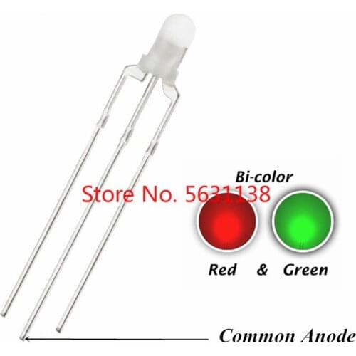 Wholesale 100pcs 3mm Red And Green LED Common Anode Diffused 20mA Round Head 3 mm Bicolor 3pin LED Lamp DIP Light Beads chip led