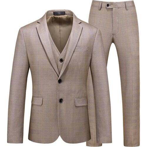 Jacket + Vest + Pants ) Wedding Suits for Men Boutique Fashion Plaid Mens Formal Suit 3pce Set Performance Dress Stage Tuxedo