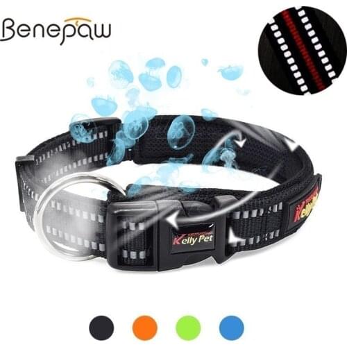 Benepaw Adjustable Mesh Dog Collar Nylon 4 Colors Breathable Padded Puppy Pet Collar Reflective Comfy Small Medium Large Dog
