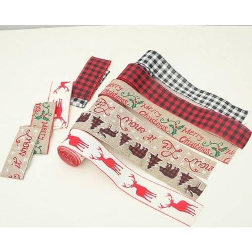 Christmas Ribbon DIY Christmas Tree Ribbon Wreath Bows Plaid linen Ribbons For Gift Wrapping Wedding Hair Bows Home Decoretion