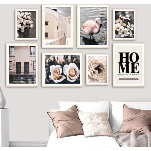 Pink Blossom Rose Cherry Flamingo Quote Wall Art Canvas Painting Nordic Posters And Prints Wall Pictures For Living Room Decor