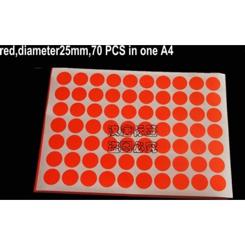 A4 Self-adhesive Sticker 25x25mm Diameter 25mm 2.5cm Round Label Sticker Red Color Circle For Laser Printer Accept Custom Order