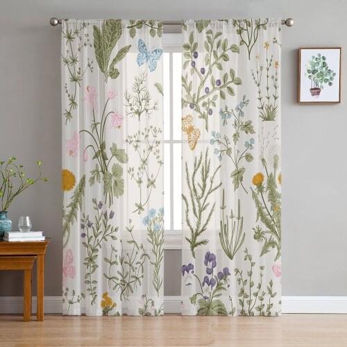 Plant Flower Weed Butterfly Tulle Window Curtain for Living Room Modern Sheer Curtain for Bedroom Kitchen Drapes Custom