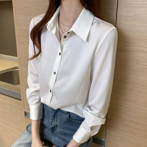 Womens Blouse Fashion Lapel Shirt Korean Casual Long Sleeve Tops Camisas Mujer 2021 Spring