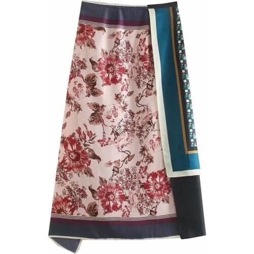 2021 New Summer Bohemia Women Vintage Casual Streetwear Print Skirt Female Fashion Slim Patchwork Hight Waist Long Skist