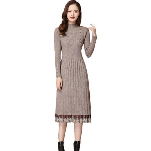 Winter Women Knitted Dress New Fashion Stretch Dresses Plus Velvet Super Warm Sweater dress Casual Office Female Vestido OK631